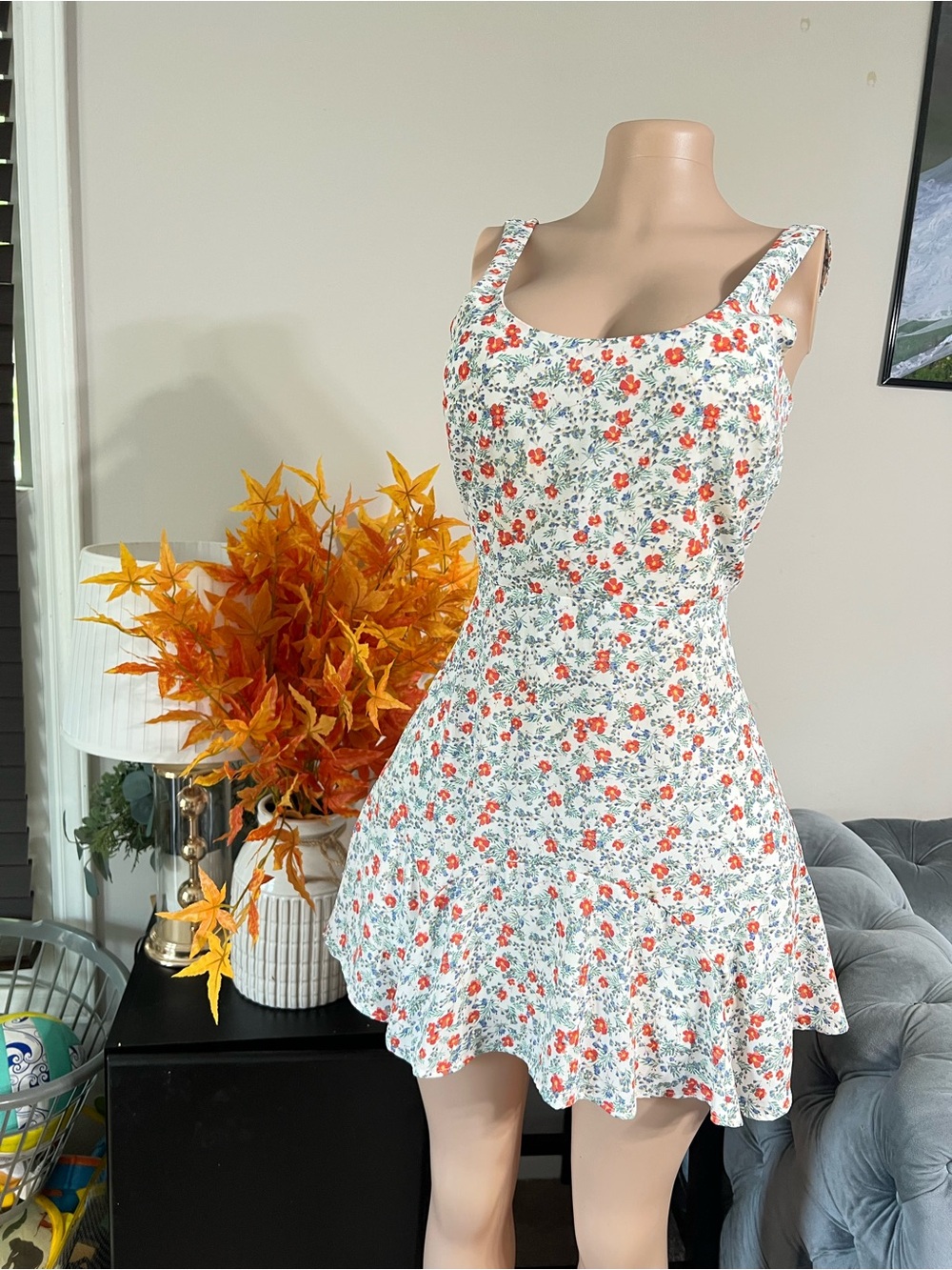 Trixxi White Mini Dress with Red Floral Print